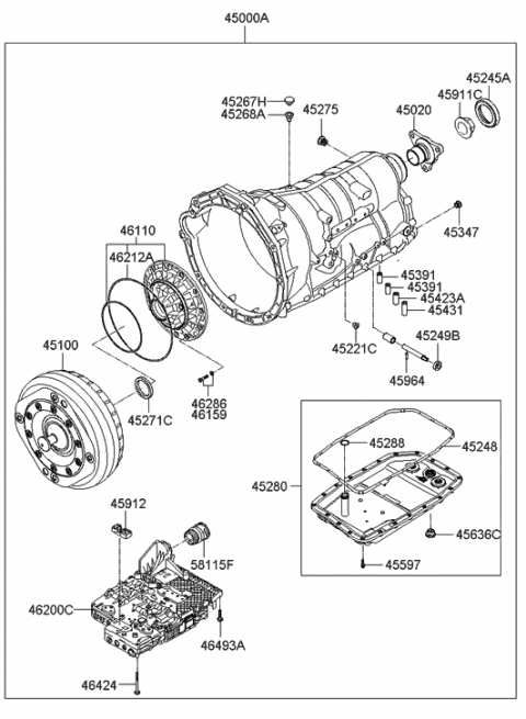 2009 Hyundai Genesis Coupe Ata & Torque Converter Assembly Diagram for 45000-49622--RW