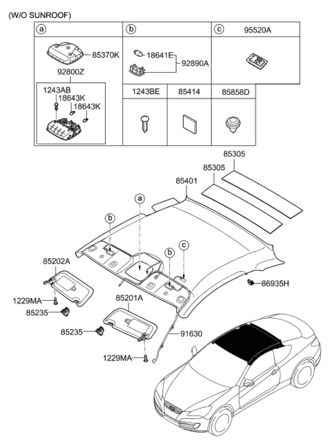 2011 Hyundai Genesis Coupe Sunvisor & Head Lining Diagram 1