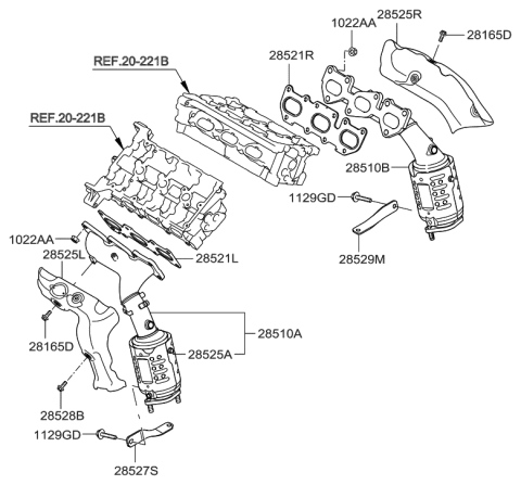2010 Hyundai Genesis Coupe Exhaust Manifold Catalytic Assembly, Left Diagram for 28510-3C810