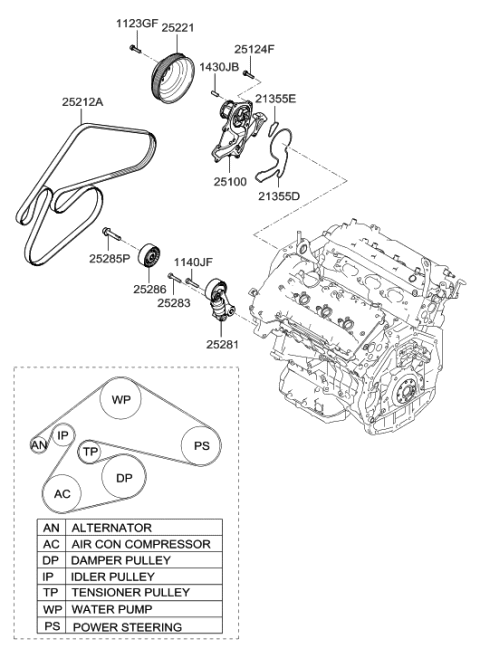 2010 Hyundai Genesis Coupe Pulley-Water Pump Diagram for 25129-25001