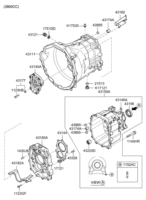 2010 Hyundai Genesis Coupe Case-Manual Transmission Diagram for 43111-25200