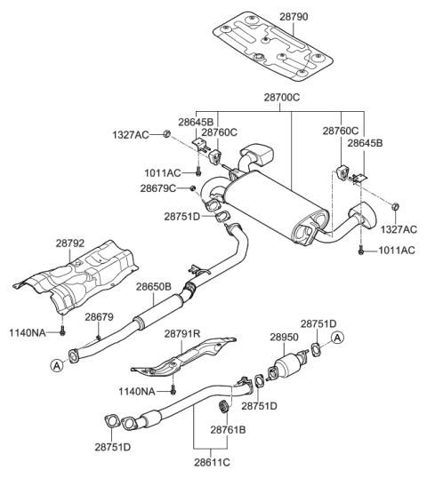 2008 Hyundai Genesis Coupe Front Muffler Assembly Diagram for 28610-2M100