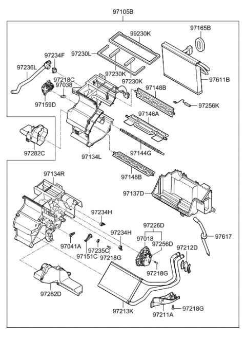 2008 Hyundai Genesis Coupe Heater & Evaporator Assembly Diagram for 97205-2M100