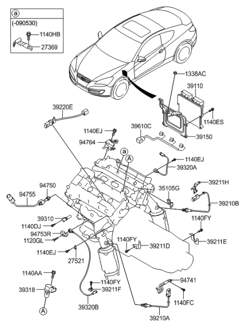2010 Hyundai Genesis Coupe Sensor-Knock,LH Diagram for 39320-3C700