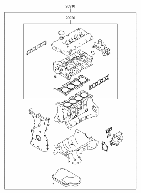 2011 Hyundai Genesis Coupe Gasket Kit-Engine Overhaul Upper Diagram for 20920-2CD00