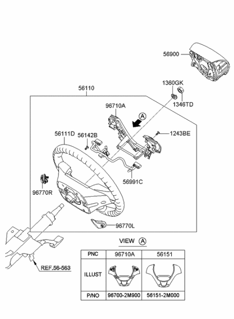 2009 Hyundai Genesis Coupe Steering Remote Control Switch Assembly Diagram for 96700-2M950-S4