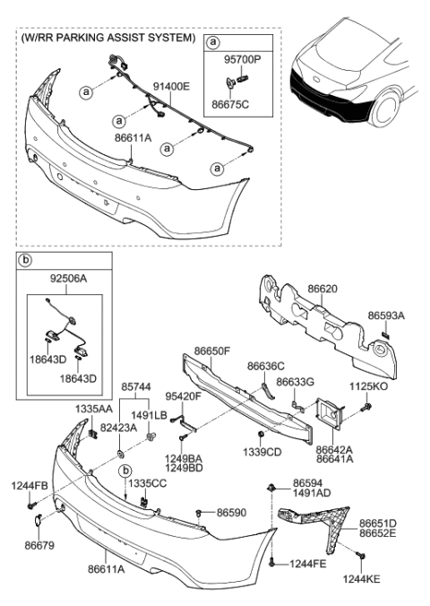 2010 Hyundai Genesis Coupe Bracket Assembly-Rear Bumper Upper Support Diagram for 86614-2M000