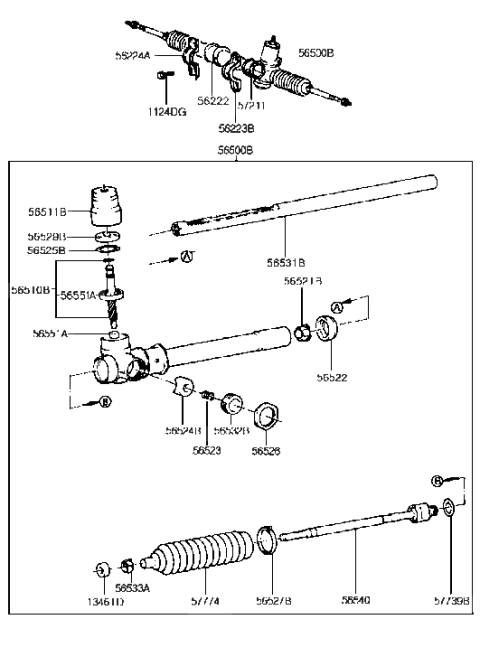 1991 Hyundai Excel Rack-Steering Gear Box Diagram for 56531-24100