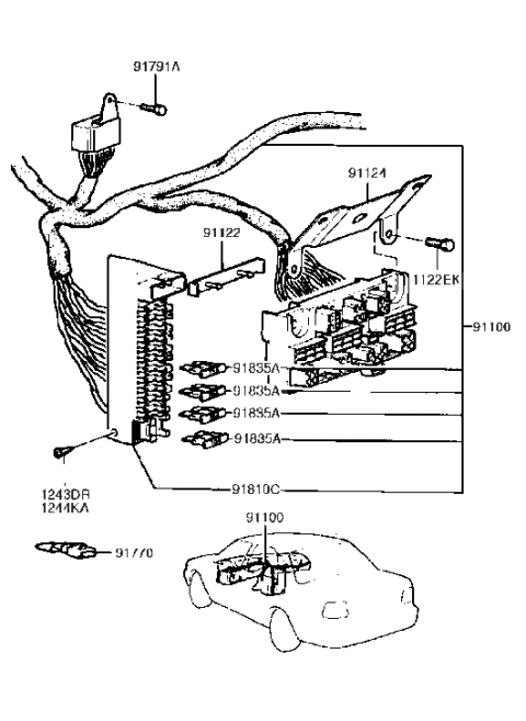 1990 Hyundai Excel Fuse Box Kit Diagram for 91810-24A00
