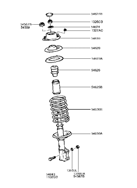 1993 Hyundai Excel Strut Assembly Diagram for 54650-24400