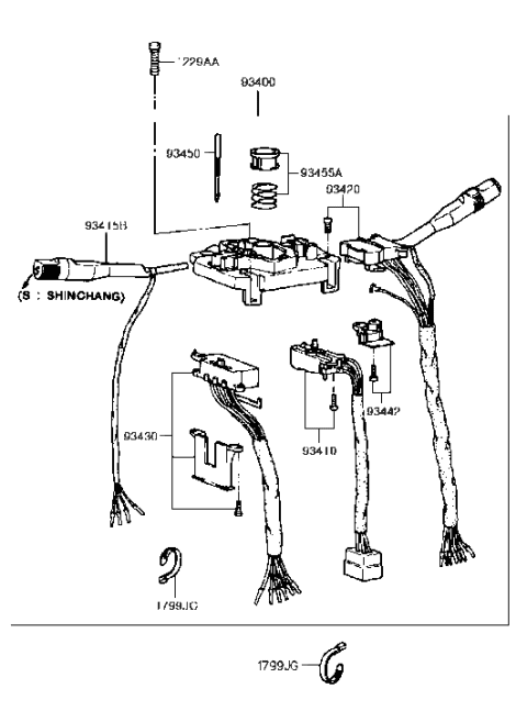 1992 Hyundai Excel Switch Assembly-Turn Signal & Hazard Diagram for 93430-24000