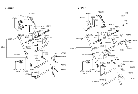 1994 Hyundai Excel Lever Assembly-Reverse Shift Diagram for 43850-34003