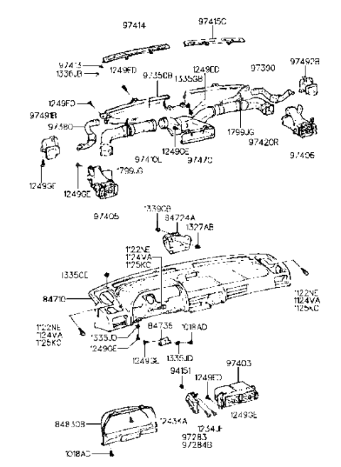 1990 Hyundai Excel Duct Assembly-FRONTESH Air VENTILATOR LH Diagram for 97491-24000