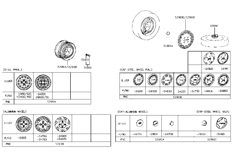 1994 Hyundai Excel Steel Wheel Half Cap Diagram for 52960-24900