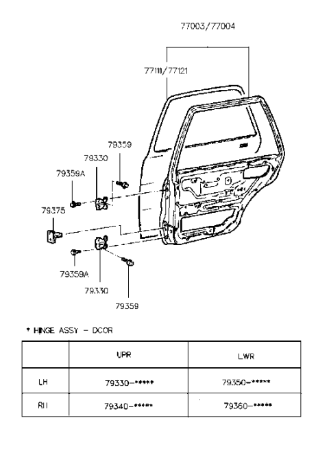 1994 Hyundai Excel Panel Assembly-RR Dr LH Diagram for 77003-24020