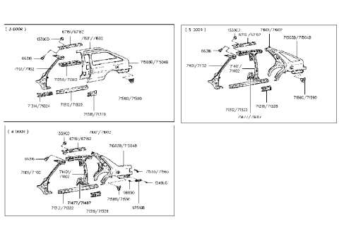 1993 Hyundai Excel Panel Assembly-Quarter Inner,RH Diagram for 71602-24250