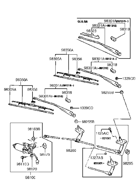 1992 Hyundai Excel Windshield Wiper Arm Assembly Diagram for 98310-24002