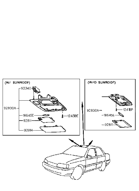 1990 Hyundai Excel Room Lamp Assembly Diagram for 92800-24200-AV
