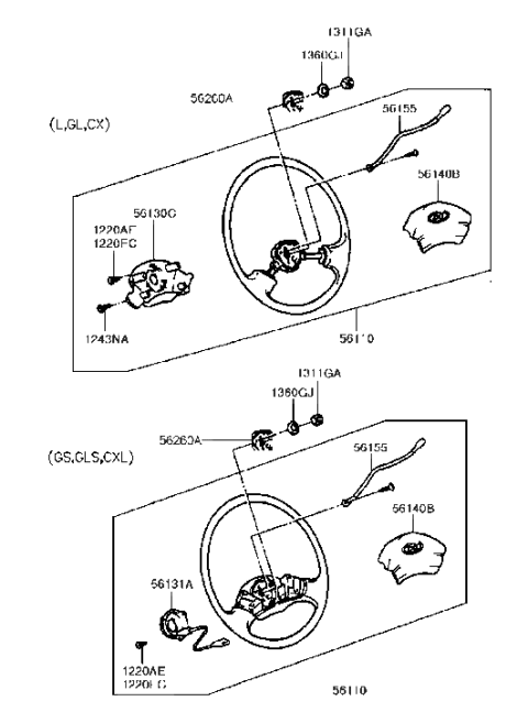1991 Hyundai Excel Contact Ring Assembly-Horn Diagram for 56131-24600-FD