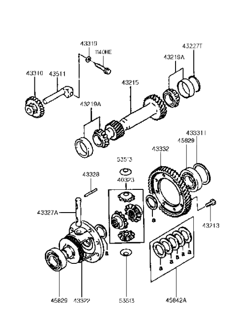 1994 Hyundai Excel Gear-Differential Drive Diagram for 43332-36000