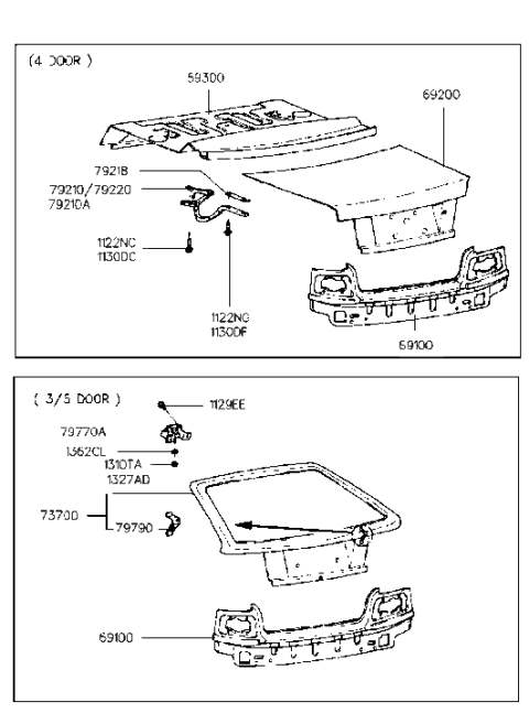 1993 Hyundai Excel Hinge Assembly-Trunk Lid Diagram for 79210-24010
