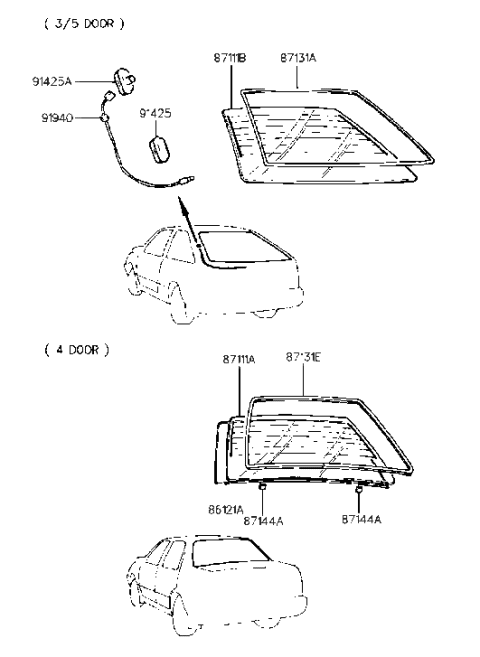 1990 Hyundai Excel Moulding-Tail Gate Glass Diagram for 87131-24100