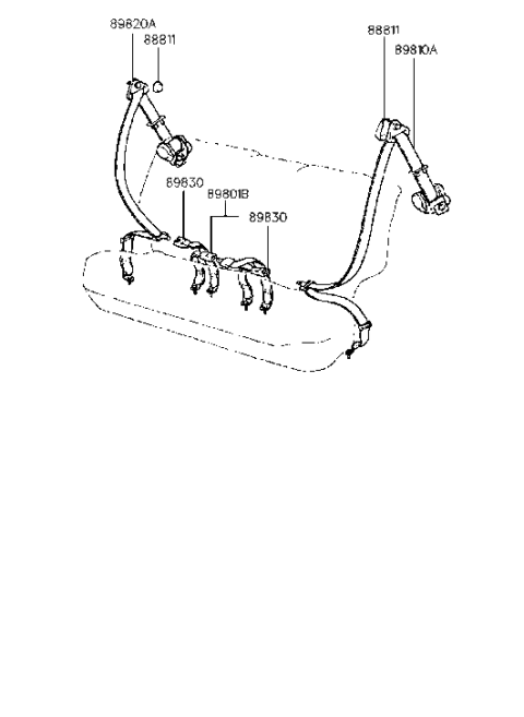 1993 Hyundai Excel 2Nd Rear Right Seat Belt Assembly Diagram for 89820-24180-AU
