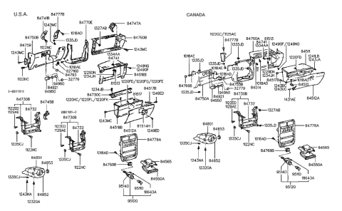 1991 Hyundai Excel Steering Column Lower Shroud Diagram for 84852-24500-AU