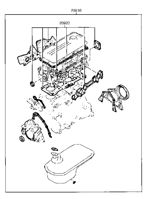 1992 Hyundai Excel Gasket Kit-Engine Overhaul Upper Diagram for 20920-24B00