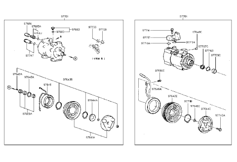 1990 Hyundai Excel PULLEY Assembly-Air Conditioning Compressor Diagram for 97643-24A00