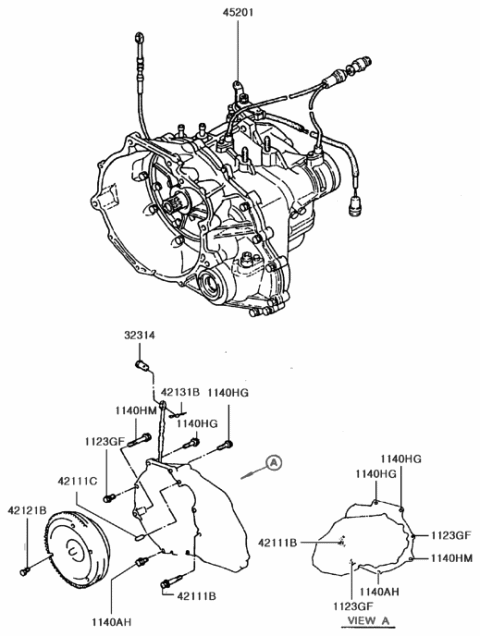1991 Hyundai Excel Auto TRANSAXLE Assembly Diagram for 45200-36C12