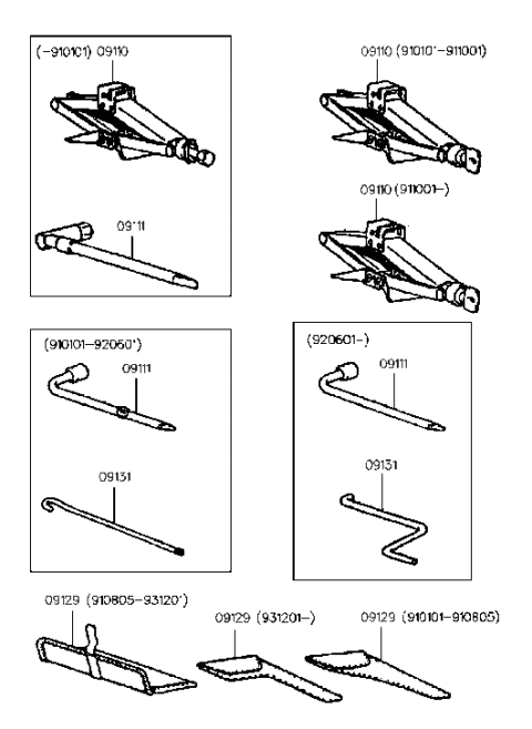 1990 Hyundai Excel Jack Assembly Diagram for 09110-24231