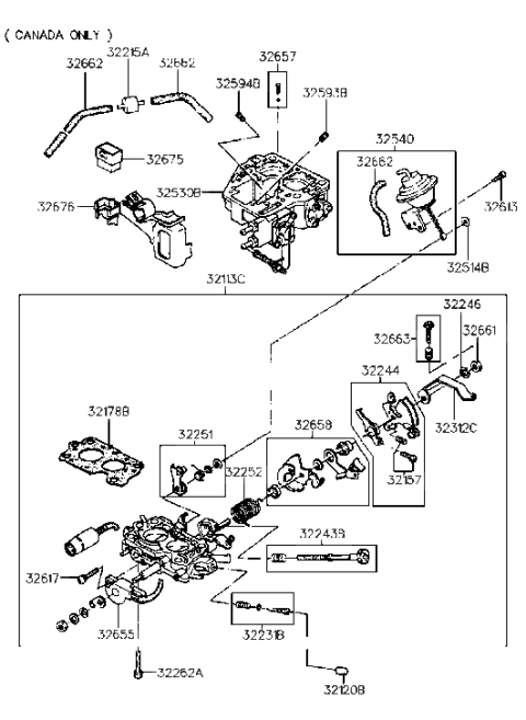 1991 Hyundai Excel Carburetor Lower Diagram