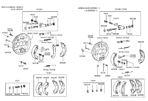 1990 Hyundai Excel Shoe & Lining Kit-Rear Brake Diagram for 58305-23A00