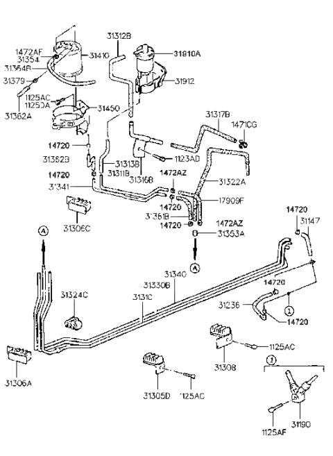 1990 Hyundai Excel Clamp-Fuel Tube Diagram for 31324-23100