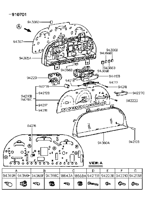 1991 Hyundai Excel SPEEDOMETER Assembly(Mph) Diagram for 94110-24021