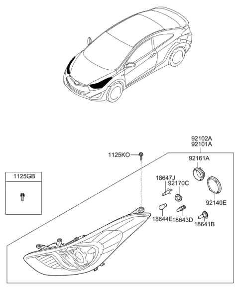 2013 Hyundai Elantra Headlamp Assembly, Left Diagram for 92101-3X050