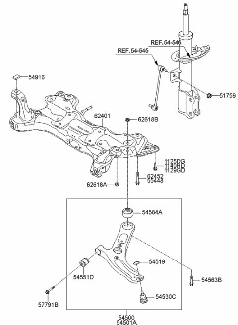 2013 Hyundai Elantra Arm Complete-Front Lower,LH Diagram for 54500-3X700
