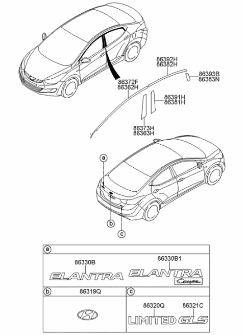 2013 Hyundai Elantra Tape-Rear Door Frame Black Rear,RH Diagram for 86393-3X000