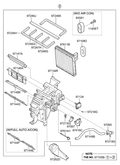 2012 Hyundai Elantra Heater & Evaporator Assembly Diagram for 97205-3X050