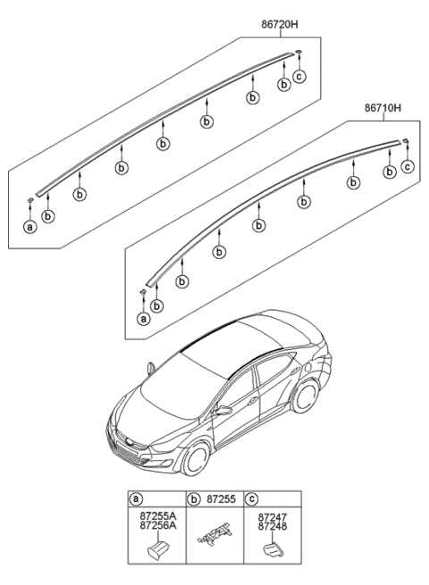 2012 Hyundai Elantra Clip-Roof Garnish Mounting Diagram for 87235-3X100