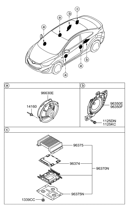 2011 Hyundai Elantra Rear Door Speaker Assembly. Left Diagram for 96360-3X000