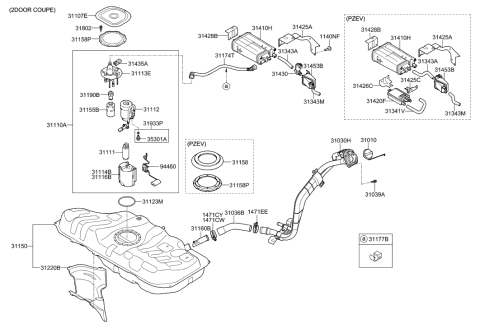2013 Hyundai Elantra Filler Neck & Hose Assembly Diagram for 31030-3X500