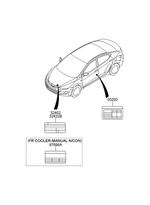 2011 Hyundai Elantra Label-Tire Pressure Diagram for 05203-3X450