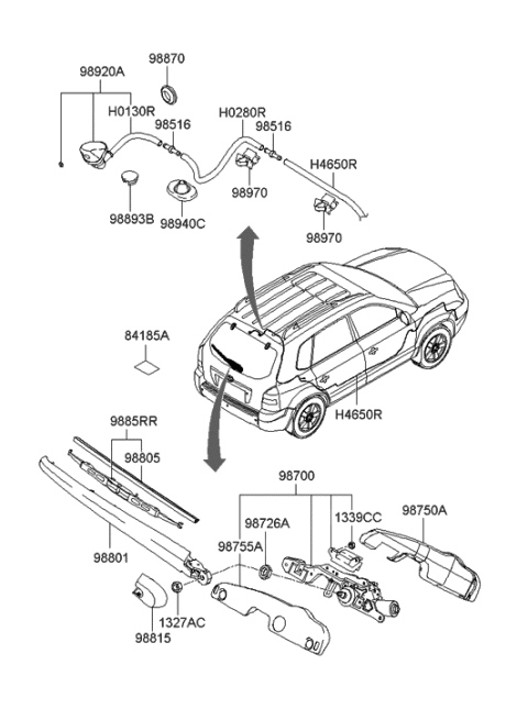 2006 Hyundai Tucson Rear Wiper Motor & Linkage Assembly Diagram for 98700-2E000