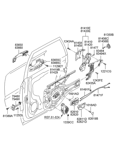 2006 Hyundai Tucson Interior Door Handle Assembly, Right Diagram for 82620-2E000-LM