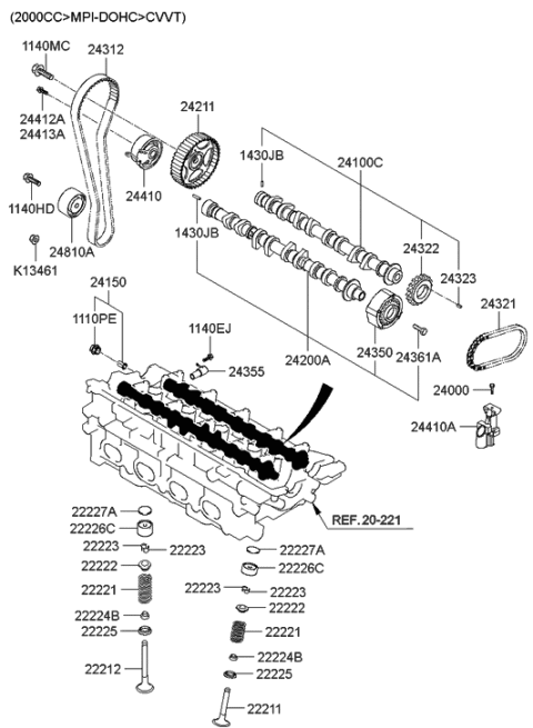 2005 Hyundai Tucson CVVT Assembly Diagram for 24350-23800