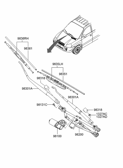 2005 Hyundai Tucson Wiper Blade Rubber Assembly(Drive) Diagram for 98351-2E100