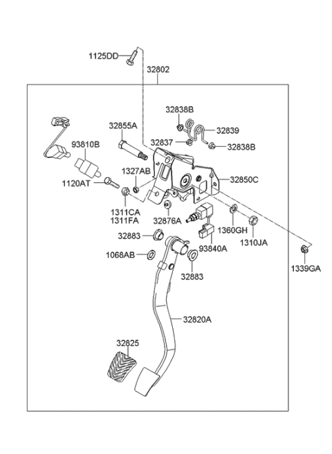 2005 Hyundai Tucson Pedal Assembly-Clutch Diagram for 32802-2E105