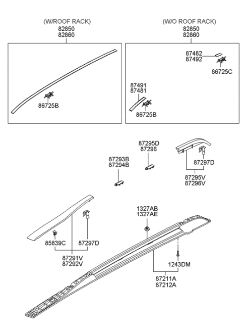 2006 Hyundai Tucson Clip-Roof Moulding Mounting Diagram for 87216-2E000